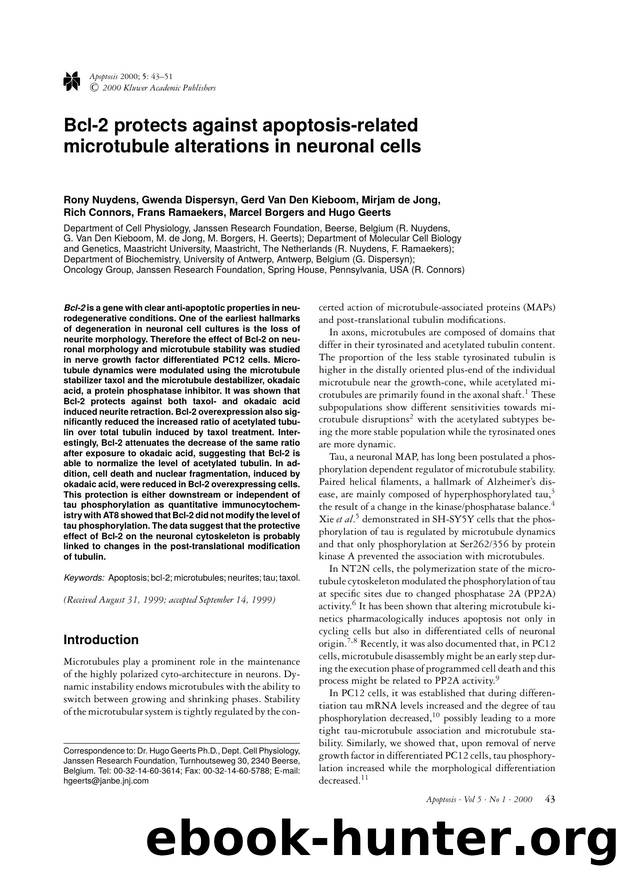 Bcl-2 protects against apoptosis-related microtubule alterations in neuronal cells by Unknown