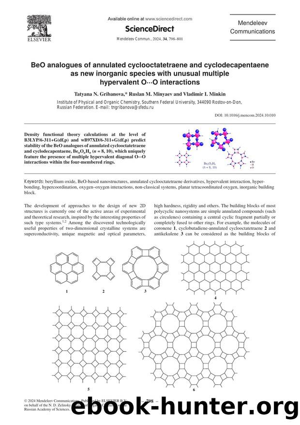 BeO analogues of annulated cyclooctatetraene and cyclodecapentaene as new inorganic species with unusual multiple hypervalent OâââO interactions by Tatyana N. Gribanova