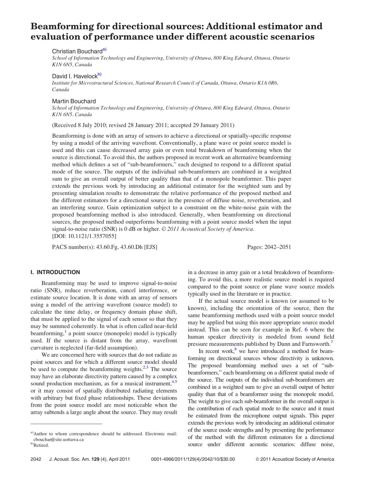 Beamforming for directional sources: Additional estimator and evaluation of performance under different acoustic scenarios by Christian Bouchard & David I. Havelock & Martin Bouchard