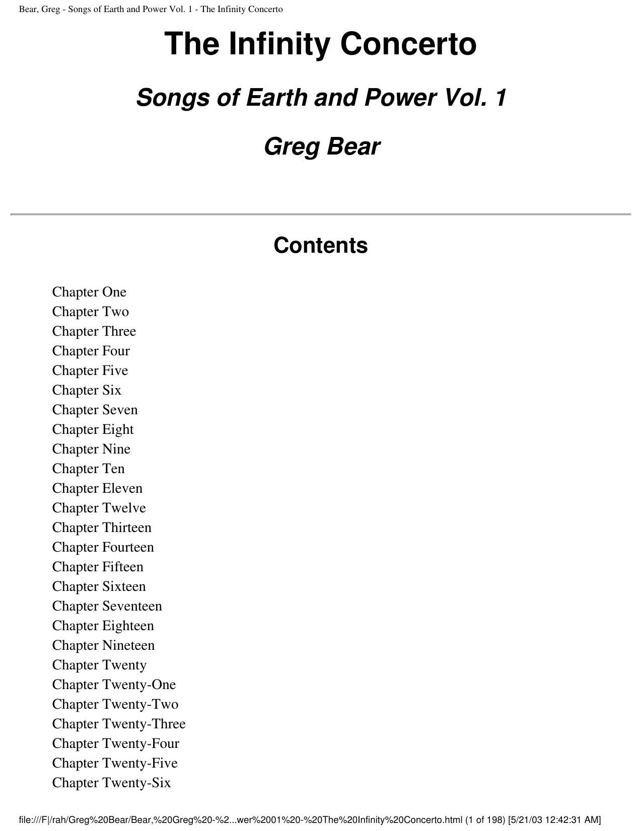 Bear, Greg - Songs of Earth and Power Vol. 1 - The Infinity Concerto by Unknown