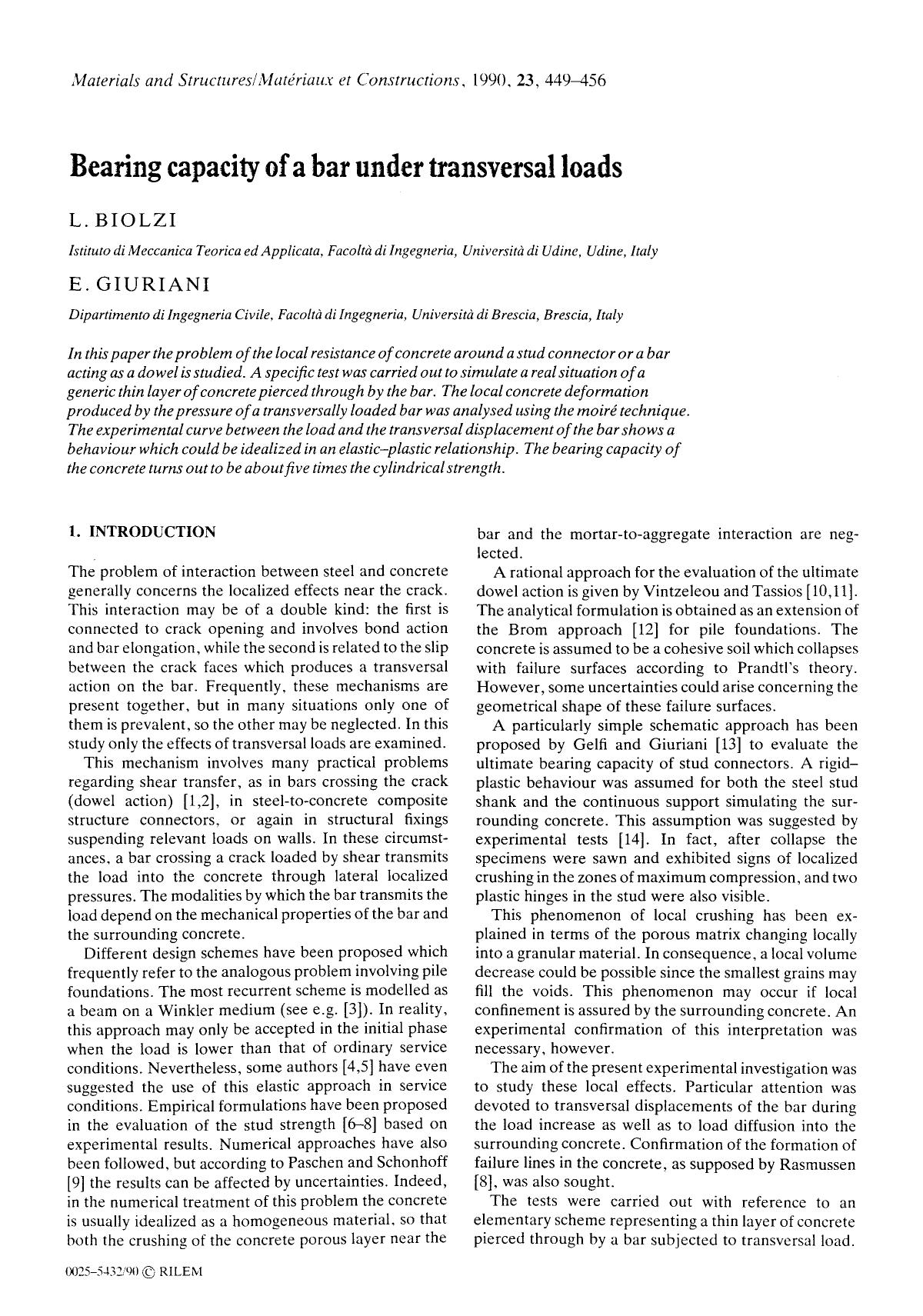 Bearing capacity of a bar under transversal loads by Unknown
