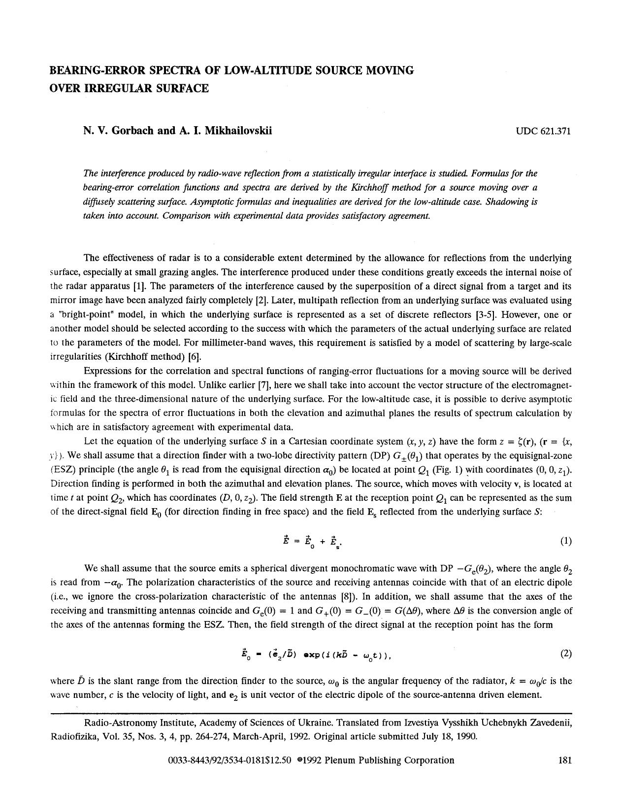 Bearing-error spectra of low-altitude source moving over irregular surface by Unknown