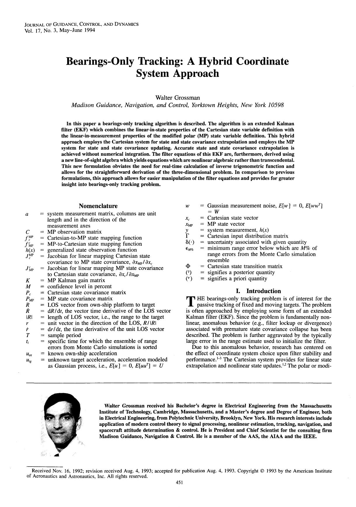 Bearings-only tracking by A hybrid coordinate system approach