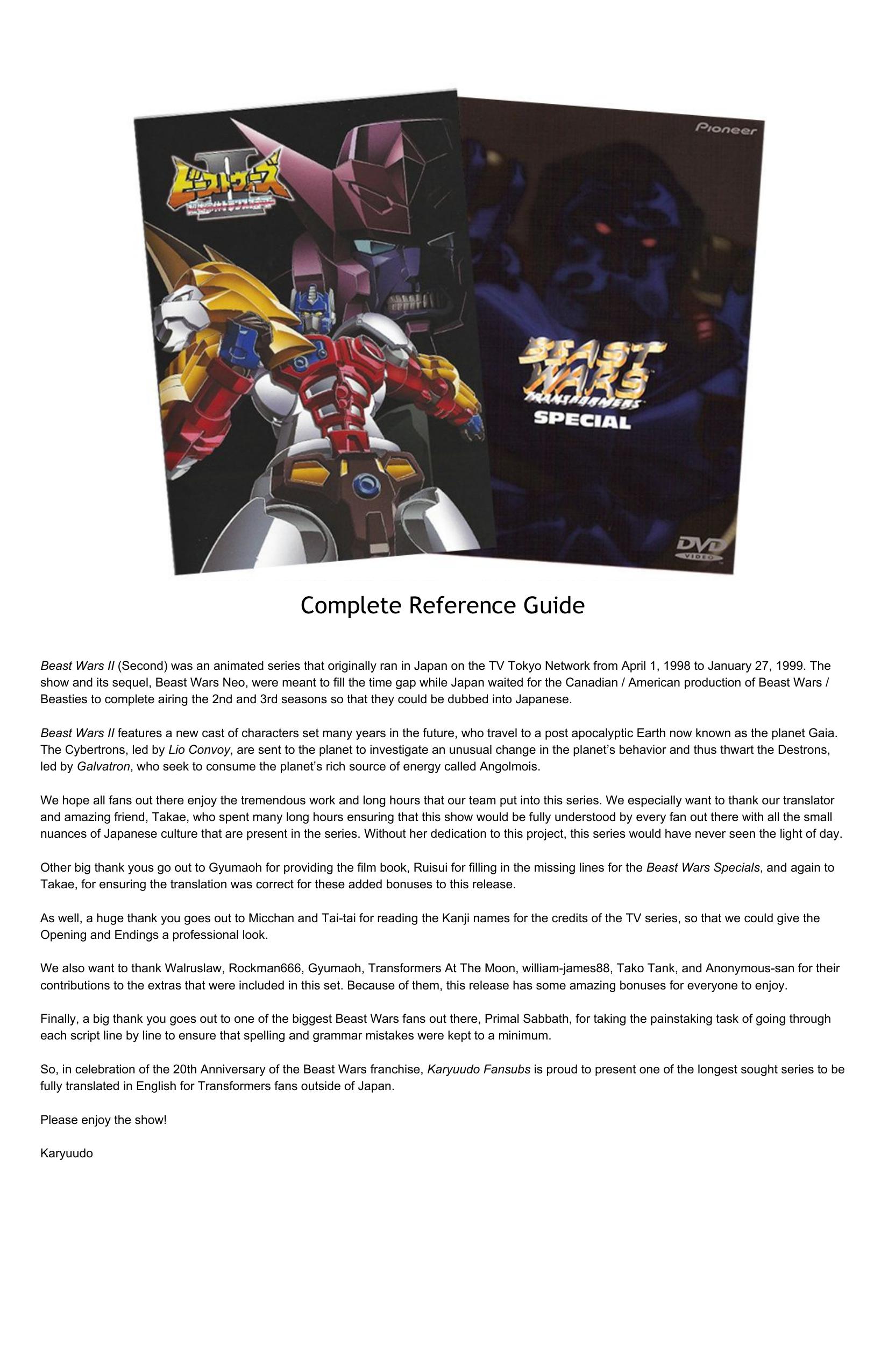 Beast Wars II & Beast Wars Special by Complete Reference Guide