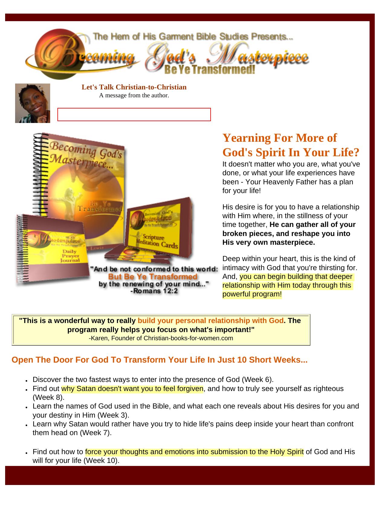 Becoming Gods Masterpiece Transformational Christian Ebook. by Best of Kuszter's Collection