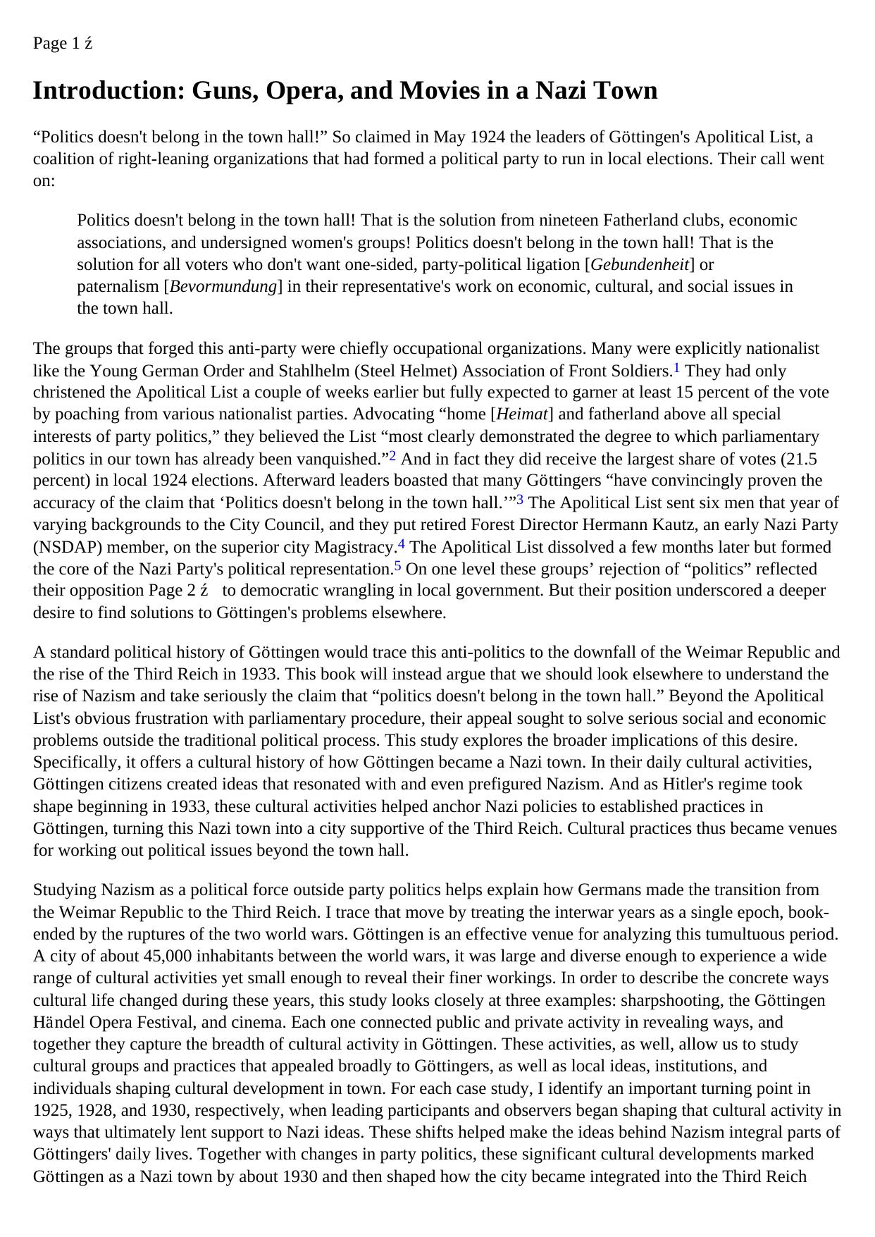 Becoming a Nazi Town: Culture and Politics in GÃ¶ttingen between the World Wars by coll