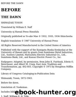Before the dawn by Shimazaki Tōson 1872-1943;Naff William E