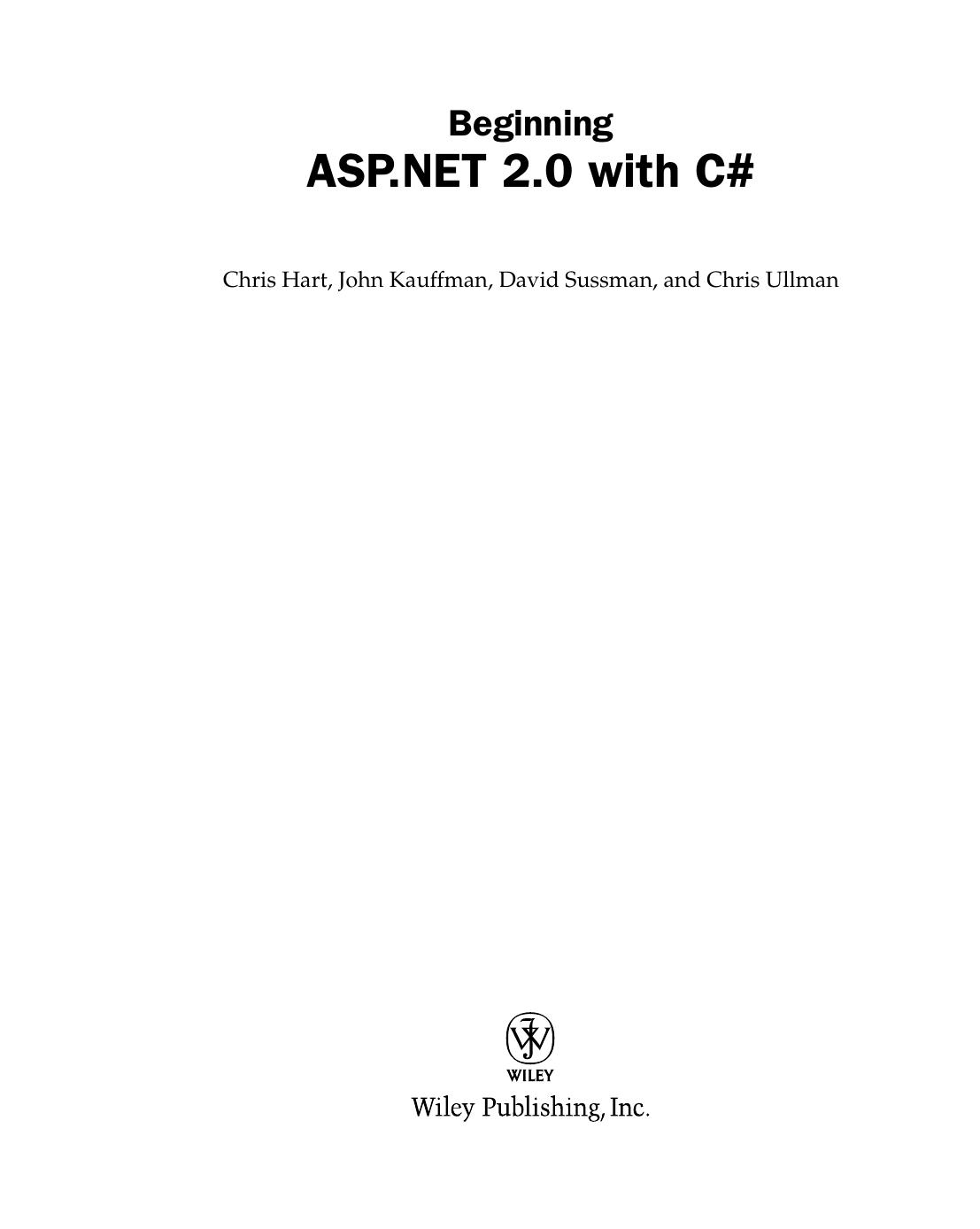 Beginning ASP.NET 2.0 with C by Chris Hart; et al