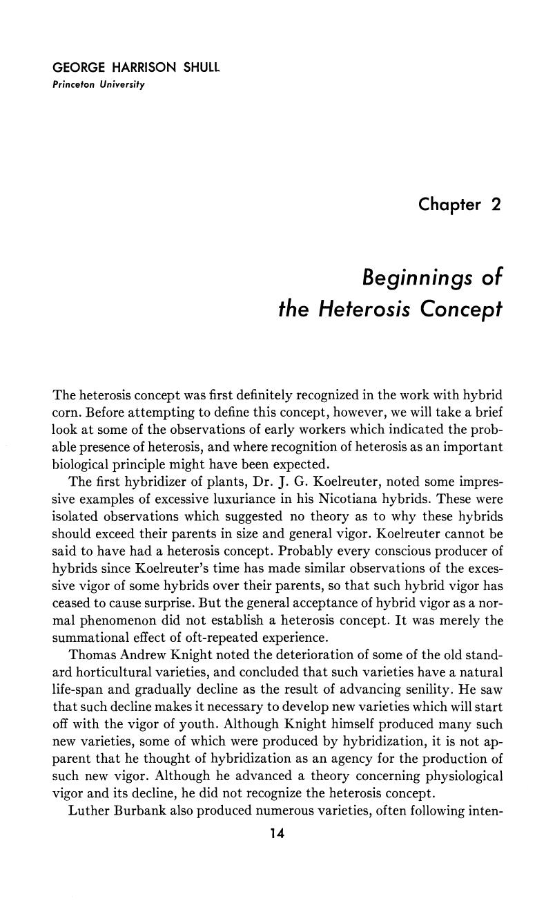 Beginnings of the Heterosis Concept by George Harrison Shull