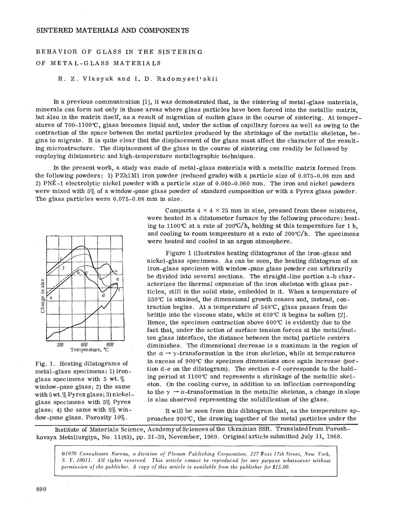 Behavior of glass in the sintering of metal-glass materials by Unknown