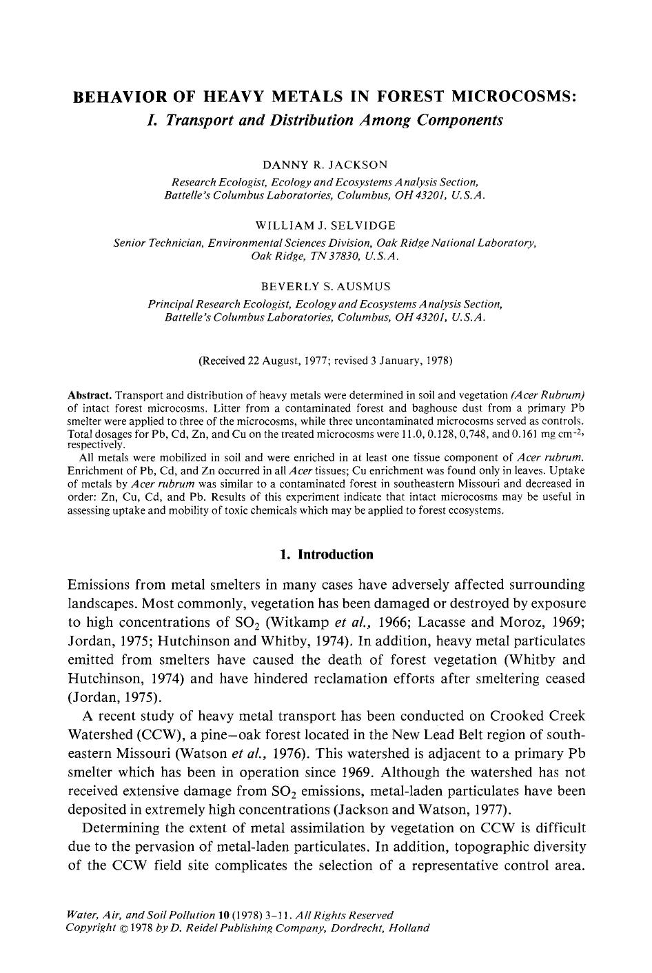Behavior of heavy metals in forest microcosms: by Unknown