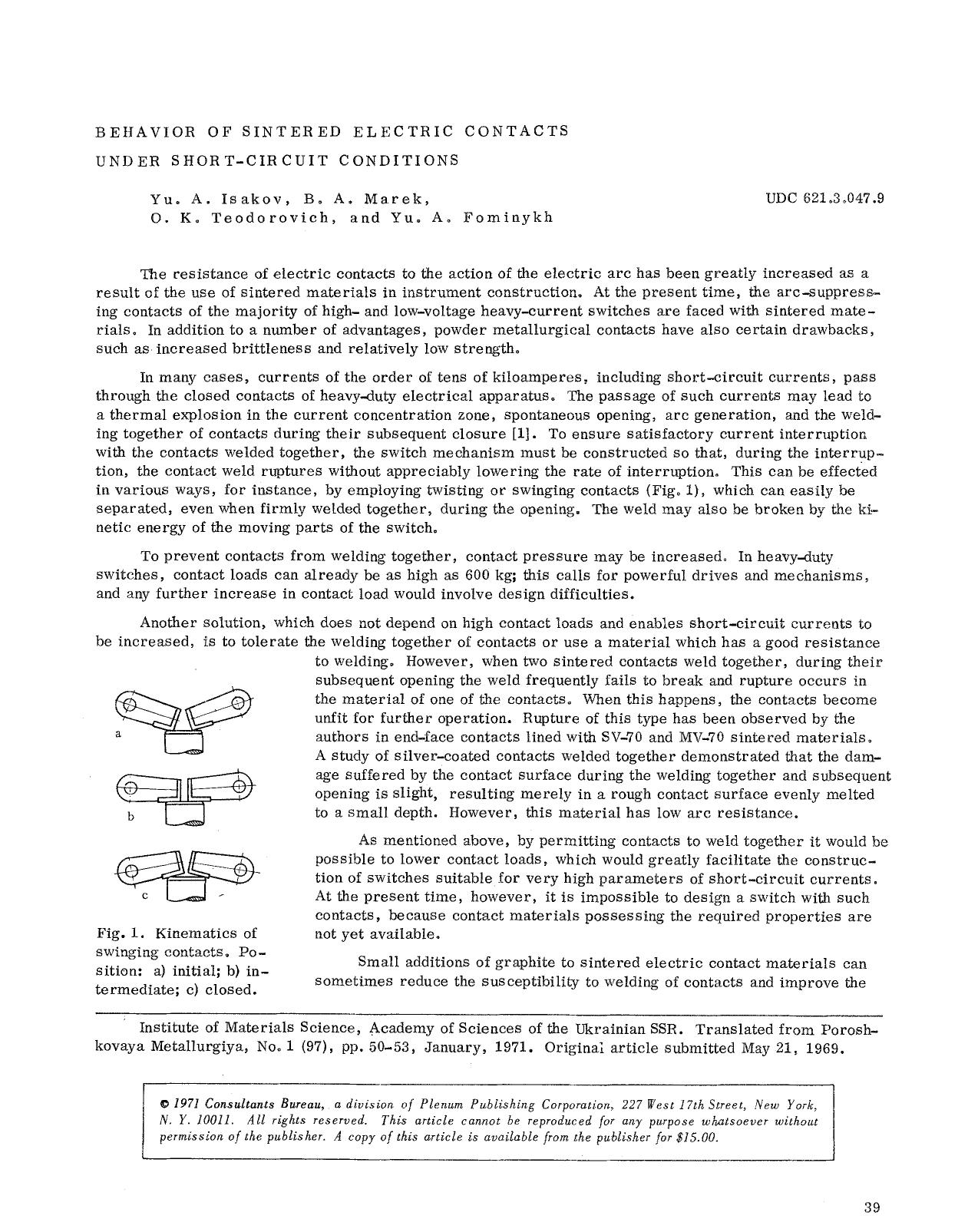 Behavior of sintered electric contacts under short-circuit conditions by Unknown