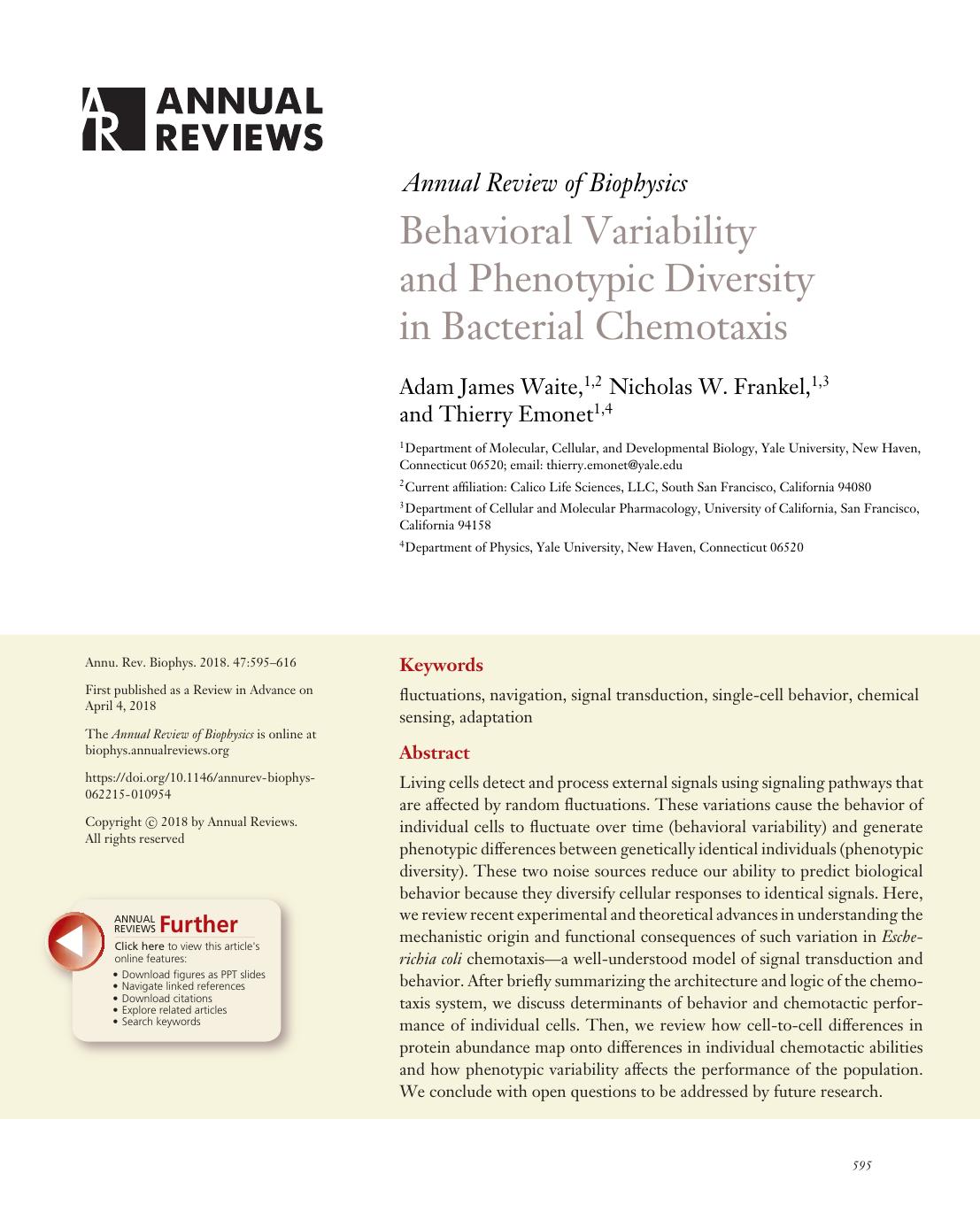 Behavioral Variability and Phenotypic Diversity in Bacterial Chemotaxis by Adam James Waite Nicholas W. Frankel Thierry Emonet