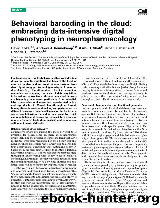Behavioral barcoding in the cloud: embracing data-intensive digital phenotyping in neuropharmacology by David Kokel & Andrew J. Rennekamp & Asmi H. Shah & Urban Liebel & Randall T. Peterson