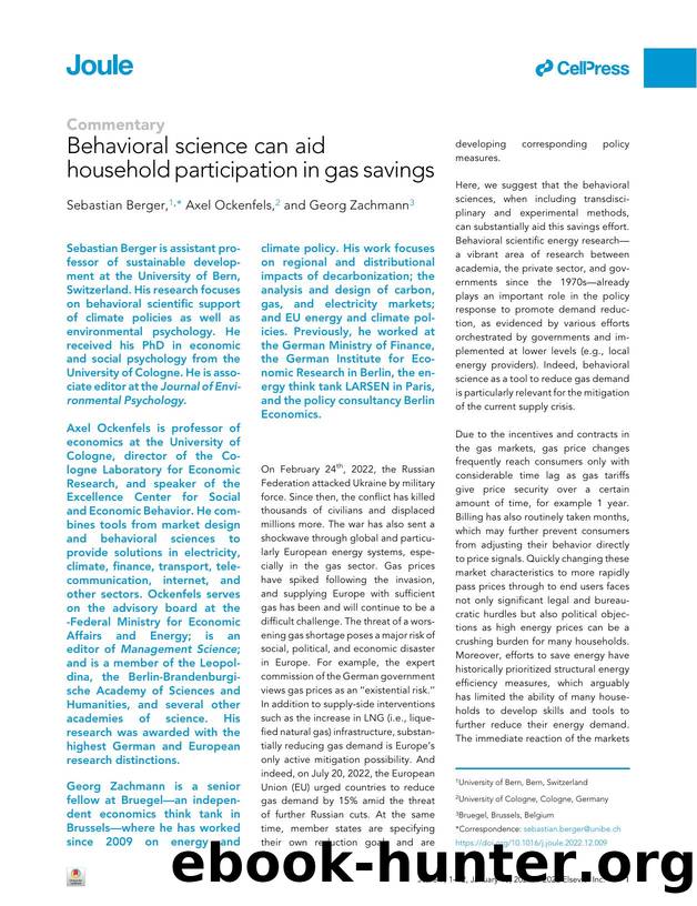 Behavioral science can aid household participation in gas savings by Sebastian Berger & Axel Ockenfels & Georg Zachmann