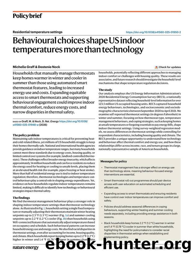 Behavioural choices shape US indoor temperatures more than technology by Michelle Graff & Destenie Nock