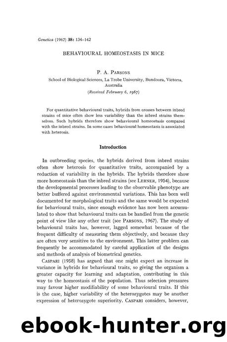 Behavioural homeostasis in mice by Unknown