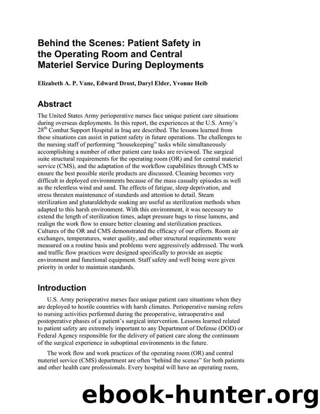 Behind the Scenes: Patient Safety in the Operating Room and Central Materiel Service During Deployments by Unknown