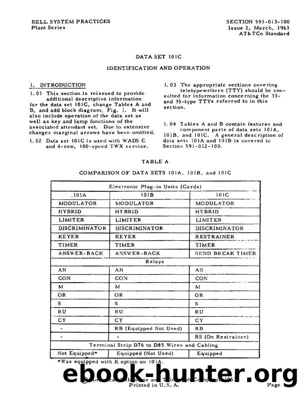 Bell System Practice: Data Set 101C by Don Robert House Collection
