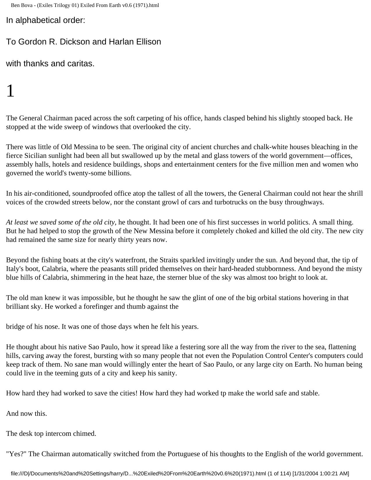 Ben Bova - (Exiles Trilogy 01) Exiled From Earth v0.6 (1971).html by Unknown