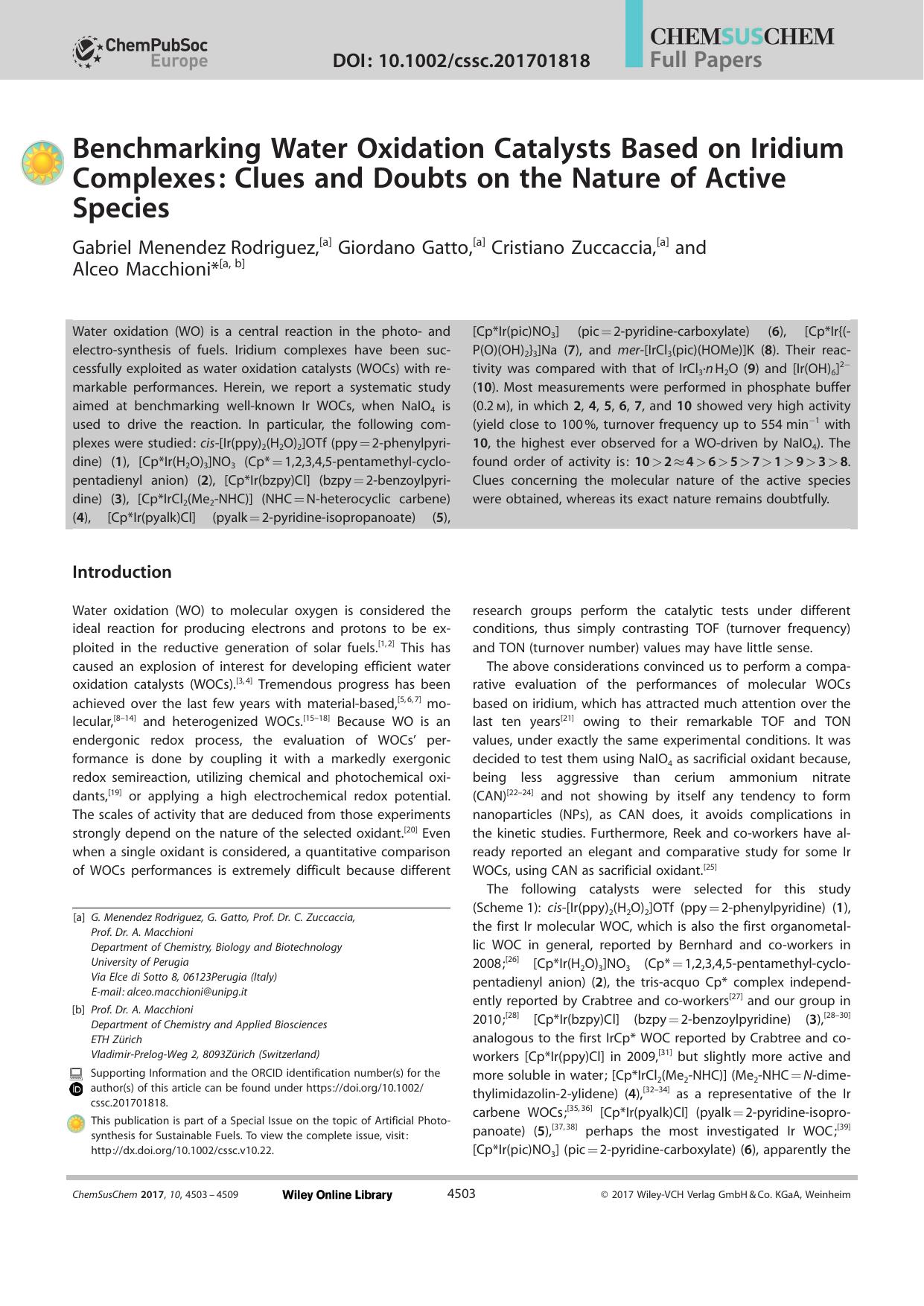Benchmarking Water Oxidation Catalysts Based on Iridium Complexes: Clues and Doubts on the Nature of Active Species by Unknown