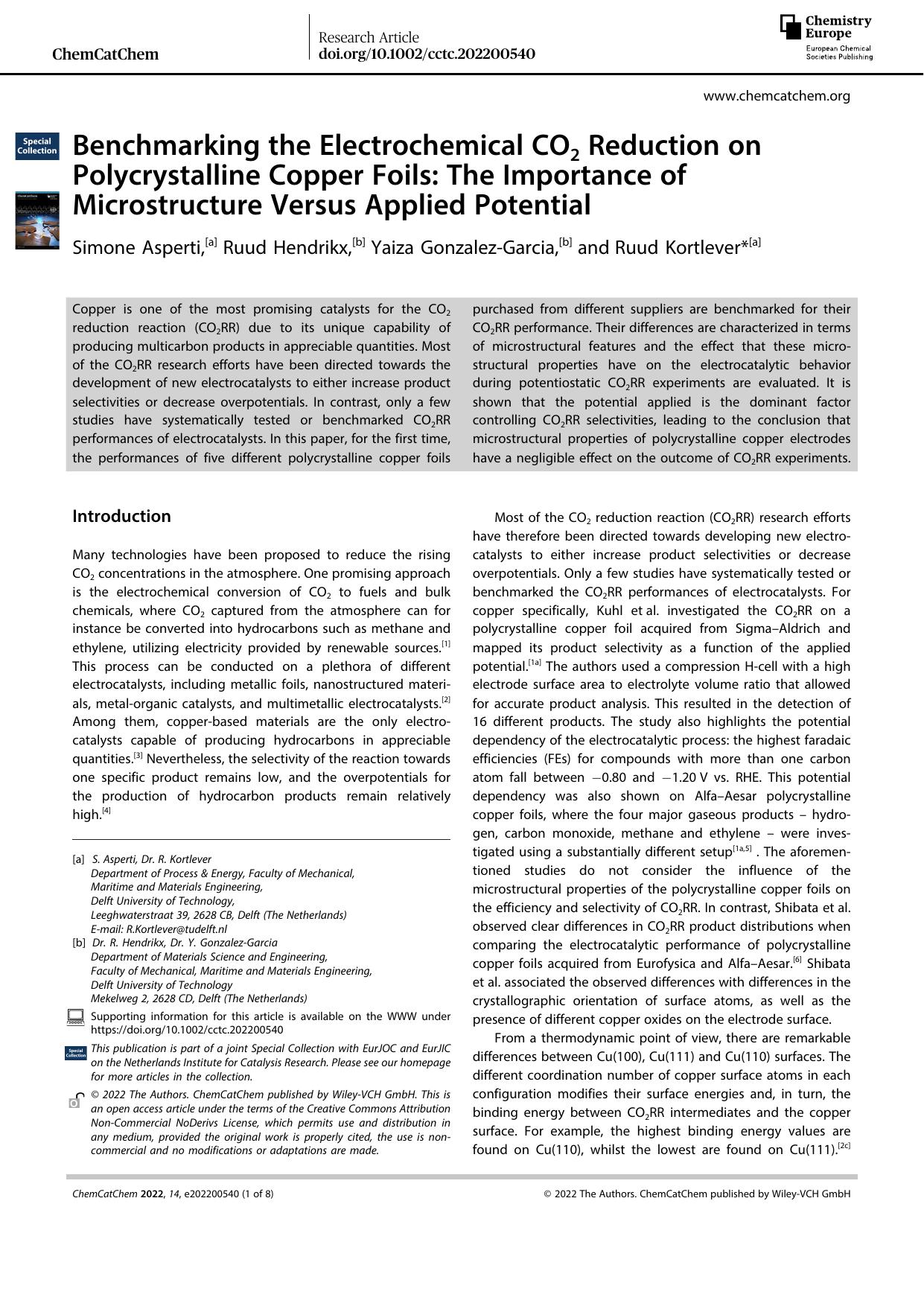 Benchmarking the Electrochemical CO2 Reduction on Polycrystalline Copper Foils: The Importance of Microstructure Versus Applied Potential by Unknown