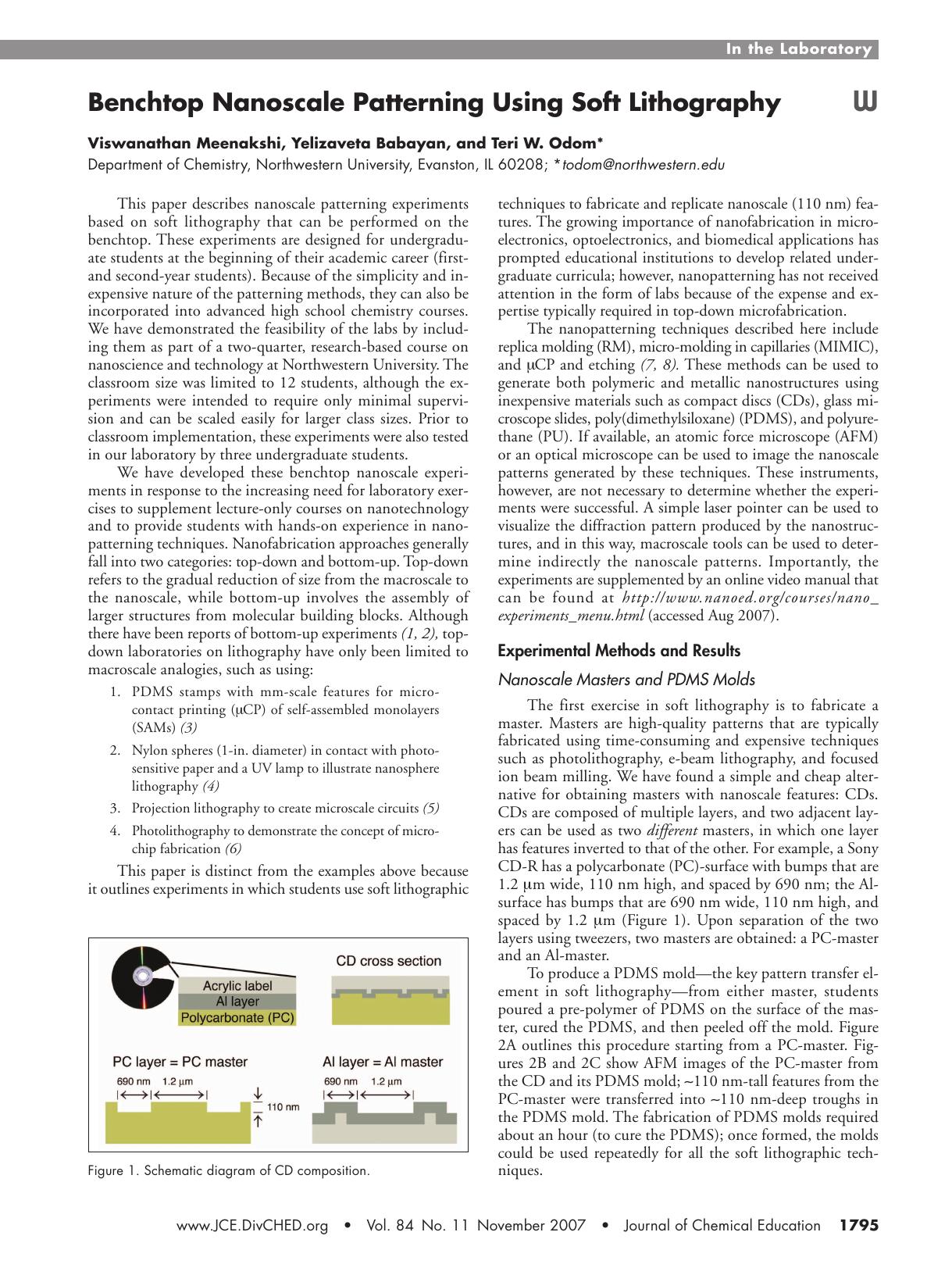 Benchtop Nanoscale Patterning Using Soft Lithography by Viswanathan Meenakshi Yelizaveta Babayan and Teri W. Odom