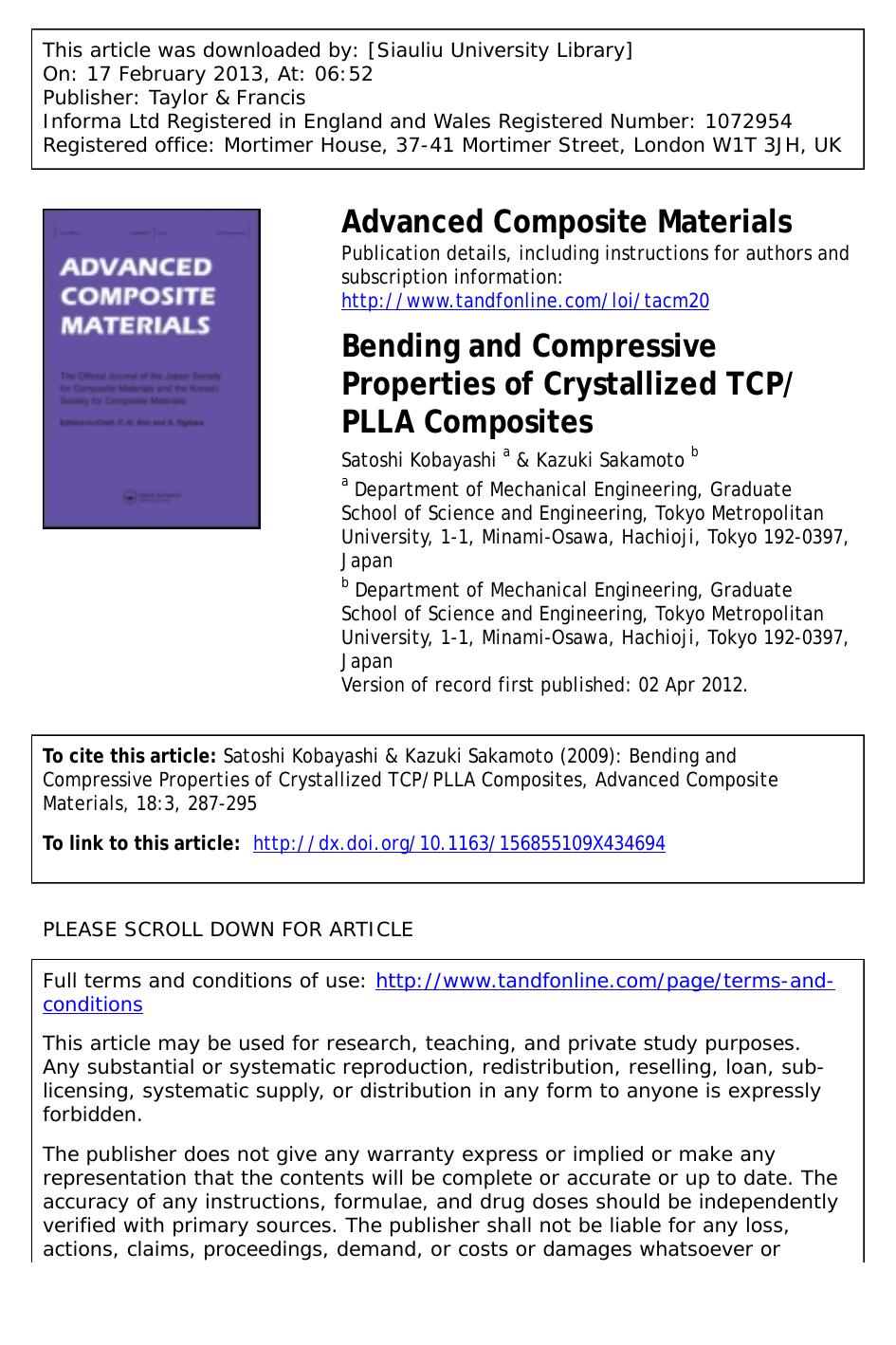 Bending and Compressive Properties of Crystallized TCPPLLA Composites by Satoshi Kobayashi & Kazuki Sakamoto