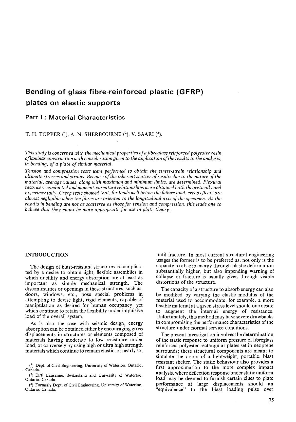 Bending of glass fibre-reinforced plastic (GFRP) plates on elastic supports by Unknown