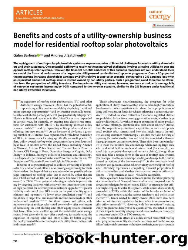 Benefits and costs of a utility-ownership business model for residential rooftop solar photovoltaics by Galen Barbose & Andrew J. Satchwell