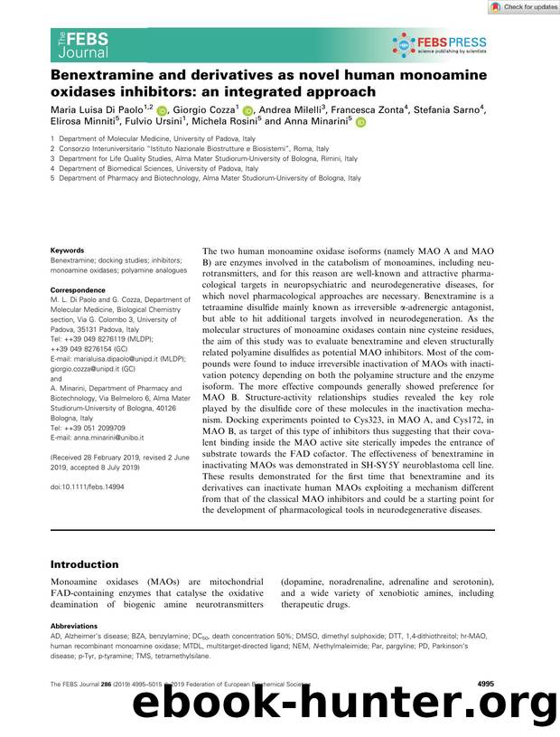 Benextramine and derivatives as novel human monoamine oxidases inhibitors: an integrated approach by Unknown
