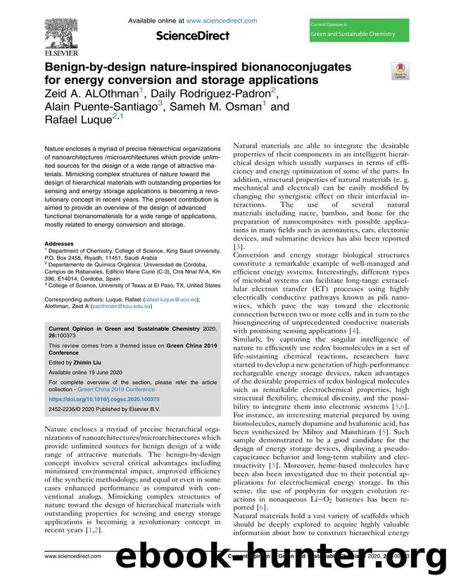 Benign-by-design nature-inspired bionanoconjugates for energy conversion and storage applications by Zeid A. ALOthman