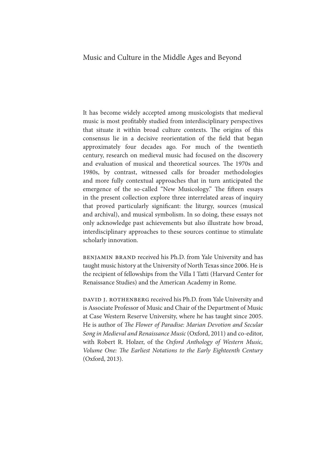 Benjamin Brand Music and Culture in the Middle Ages and Beyond Liturgy Sources Symbolism Cambridge University Press by Unknown