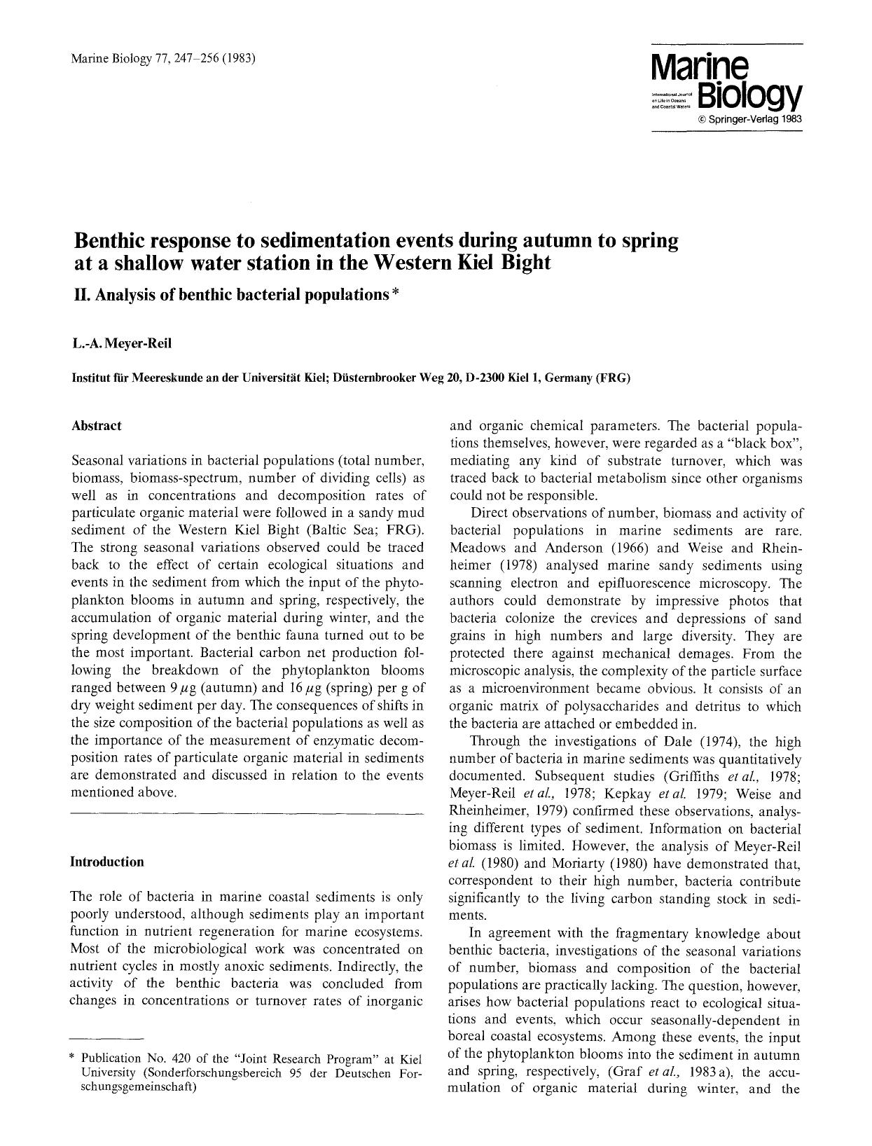 Benthic response to sedimentation events during autumn to spring at a shallow water station in the Western Kiel Bight by Unknown