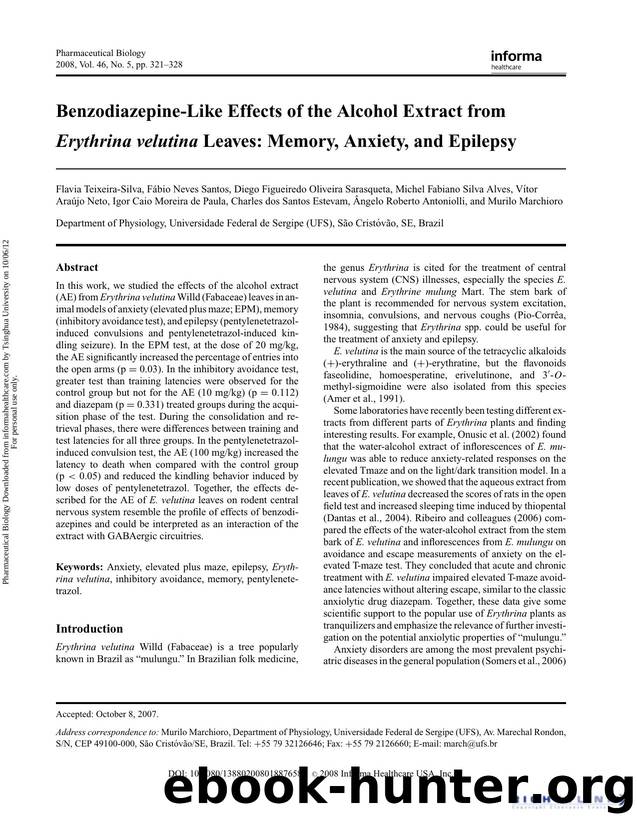 Benzodiazepine-Like Effects of the Alcohol Extract from Erythrina velutina. Leaves: Memory, Anxiety, and Epilepsy by unknow