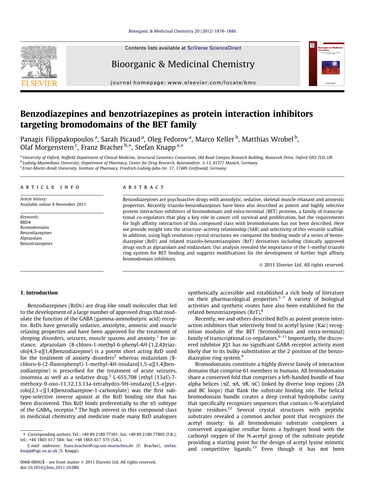 Benzodiazepines and benzotriazepines as protein interaction inhibitors targeting bromodomains of the BET family by unknow