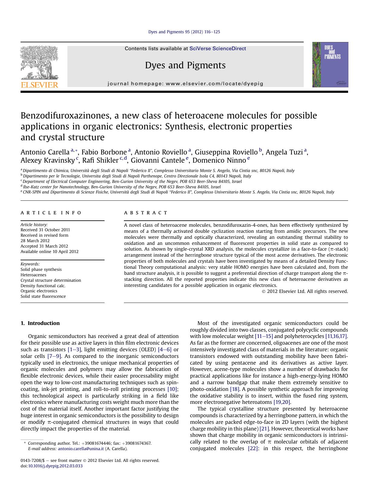 Benzodifuroxazinones, a new class of heteroacene molecules for possible applications in organic electronics: Synthesis, electronic properties and crystal structure by unknow