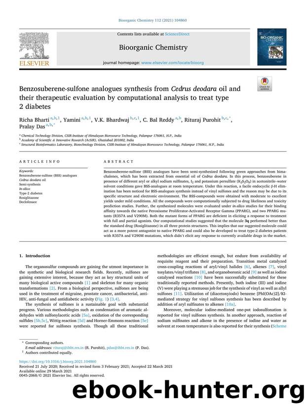 Benzosuberene-sulfone analogues synthesis from Cedrus deodara oil and their therapeutic evaluation by computational analysis to treat type 2 diabetes by Richa Bharti & Yamini & V.K. Bhardwaj & C. Bal Reddy & Rituraj Purohit & Pralay Das