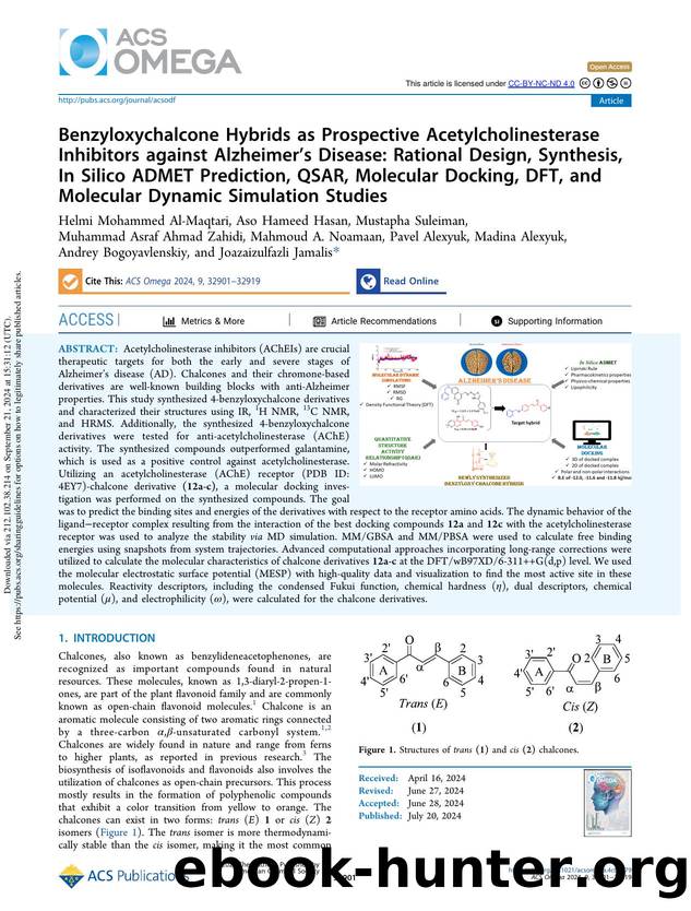 Benzyloxychalcone Hybrids as Prospective Acetylcholinesterase Inhibitors against Alzheimerâs Disease: Rational Design, Synthesis, In Silico ADMET Prediction, QSAR, Molecular Dock by unknow