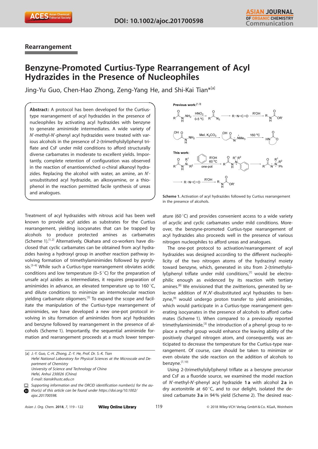 BenzyneâPromoted CurtiusâType Rearrangement of Acyl Hydrazides in the Presence of Nucleophiles by Unknown