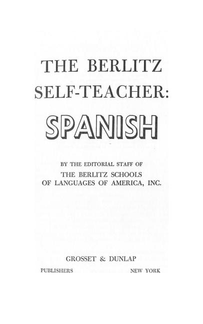 Berlitz Self Teacher Spanish by Berlitz Schools Of L