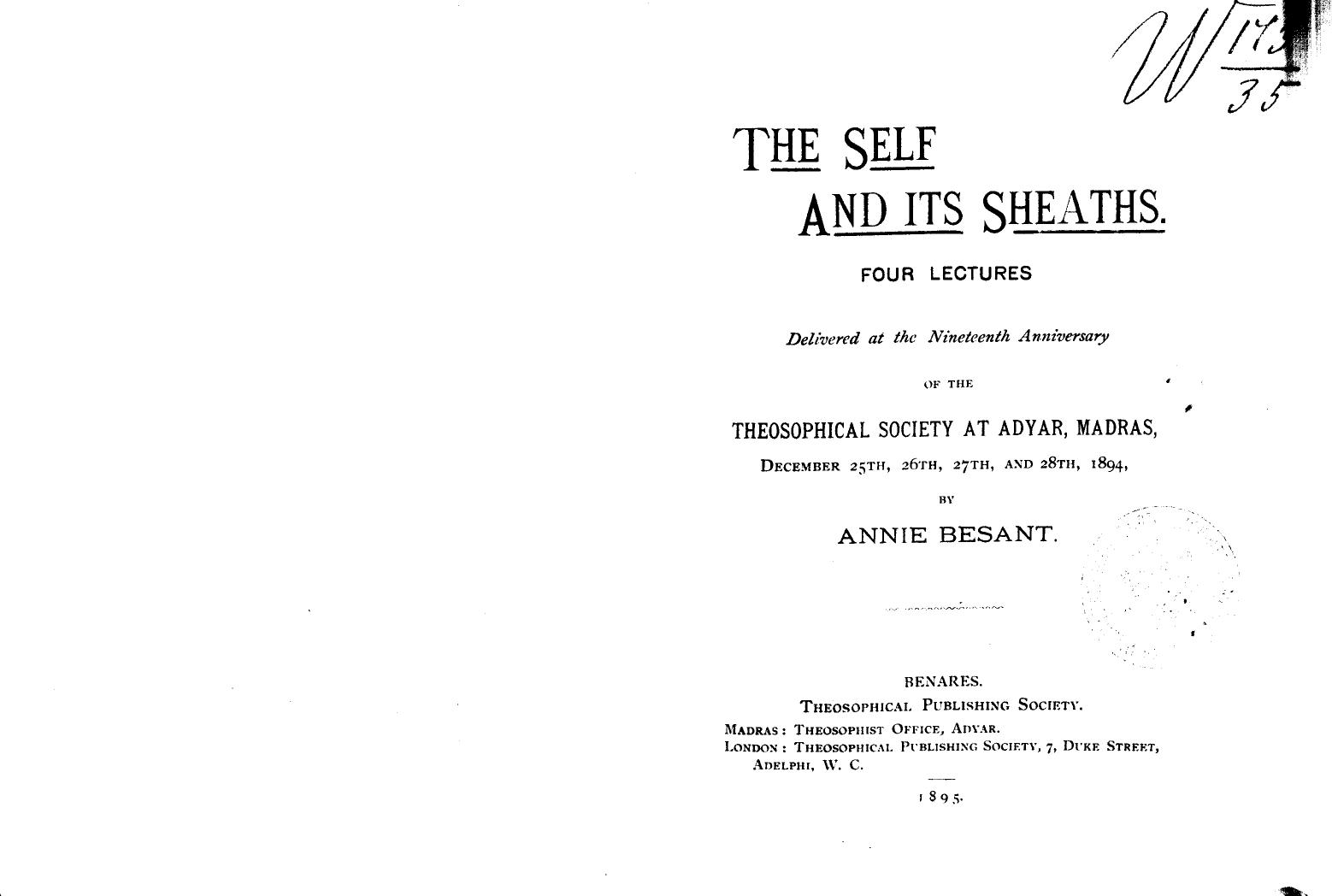 Besant, BY Annie Besant - The self and its sheaths by 1895