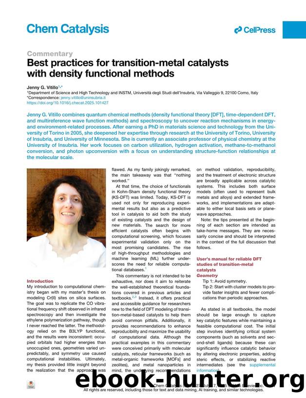 Best practices for transition-metal catalysts with density functional methods by Jenny G. Vitillo