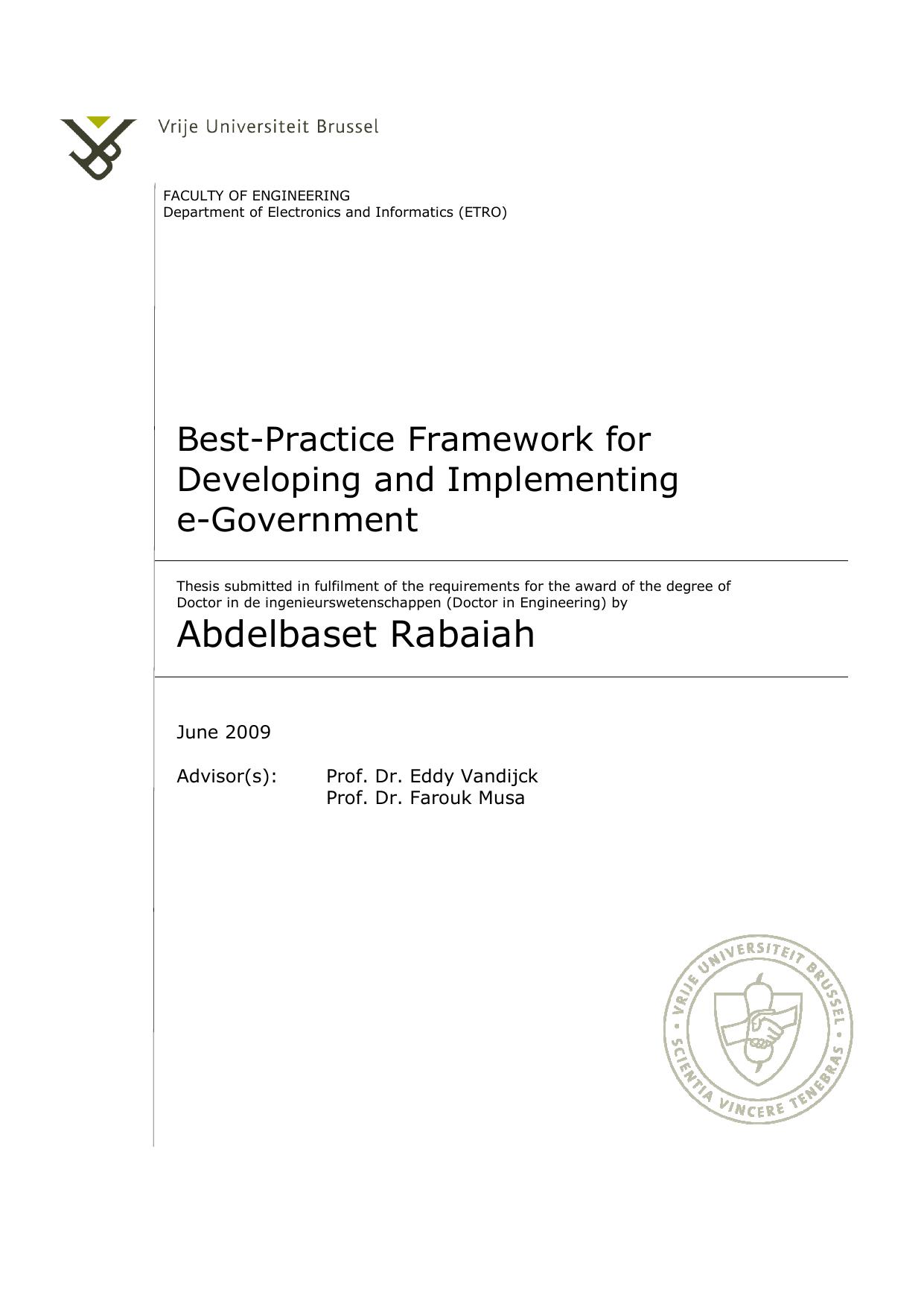 Best-Practice Framework for Developing and Implementing E-Government by Abdelbaset Rabaiah