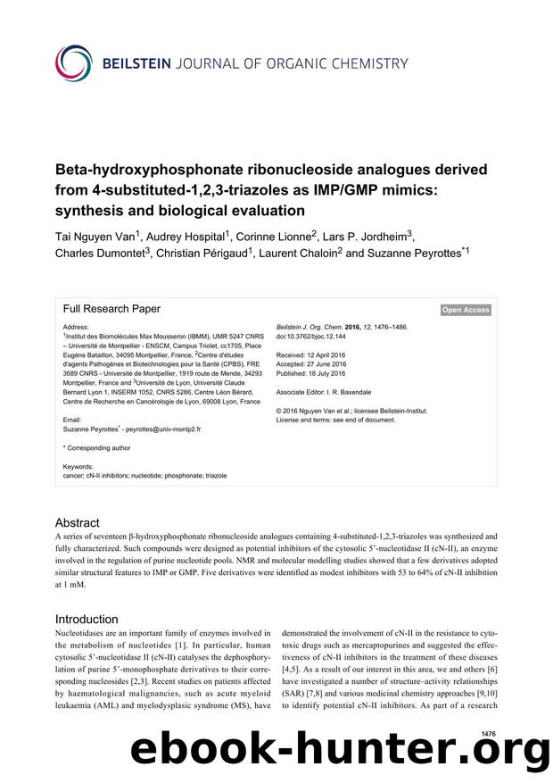 Beta-hydroxyphosphonate ribonucleoside analogues derived from 4-substituted-1,2,3-triazoles as IMPGMP mimics: synthesis and biological evaluation by unknow