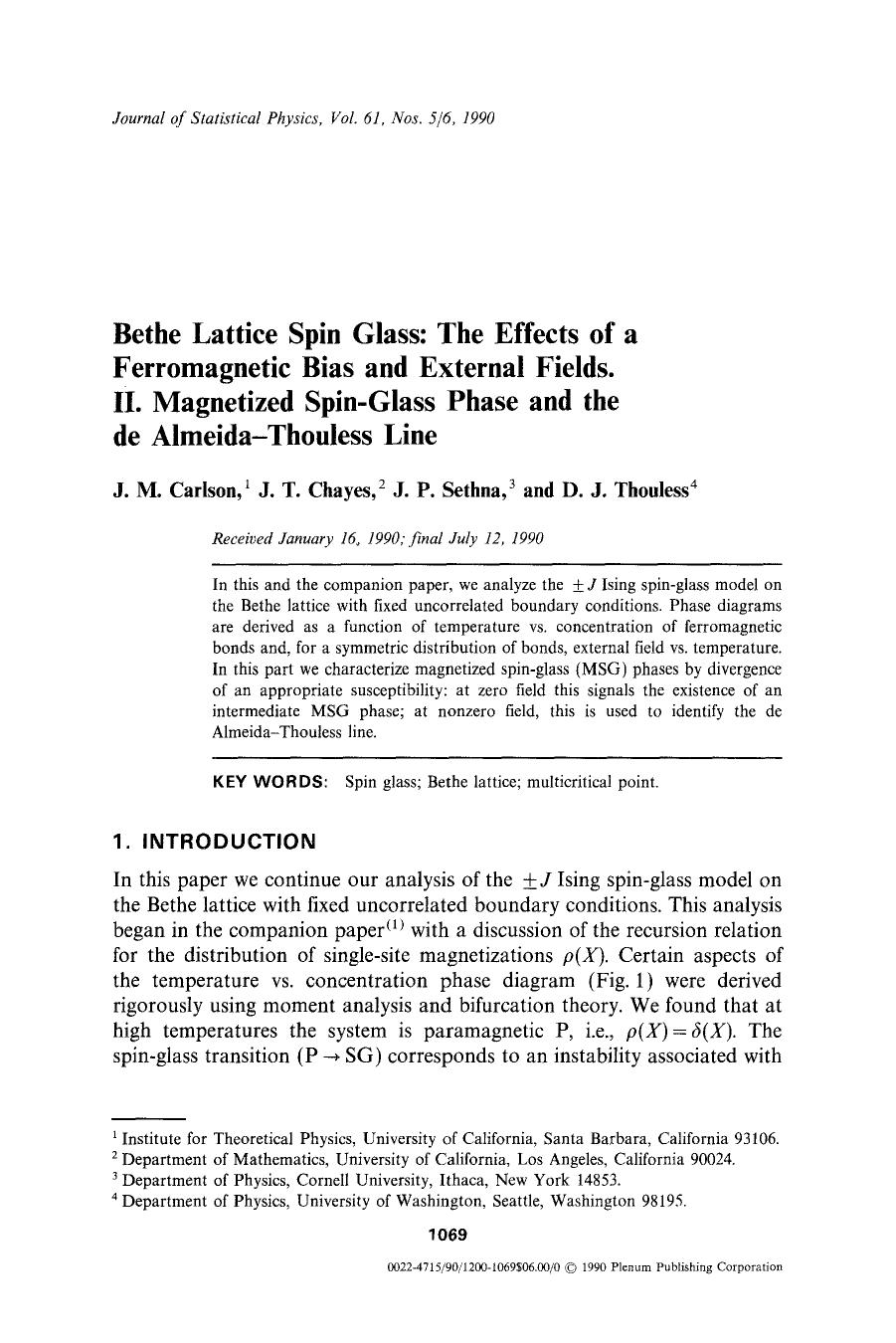 Bethe lattice spin glass: The effects of a ferromagnetic bias and external fields. II. Magnetized spin-glass phase and the de Almeida-Thouless line by Unknown