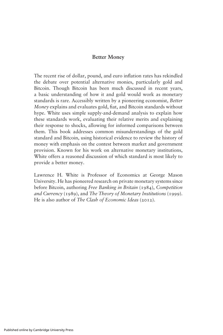 Better Money: Gold, Fiat, or Bitcoin? by Lawrence H. White