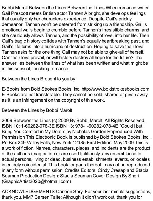 Between the Lines by Bobbi Marolt