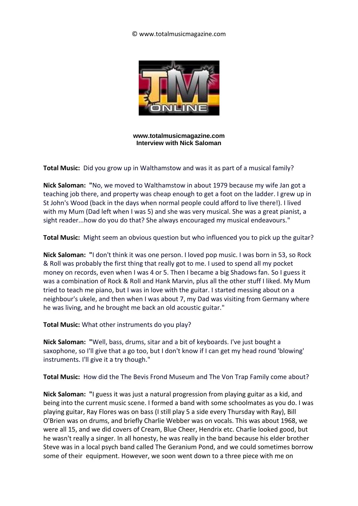 Bevis Frond Interview Total Music by Andy Basire