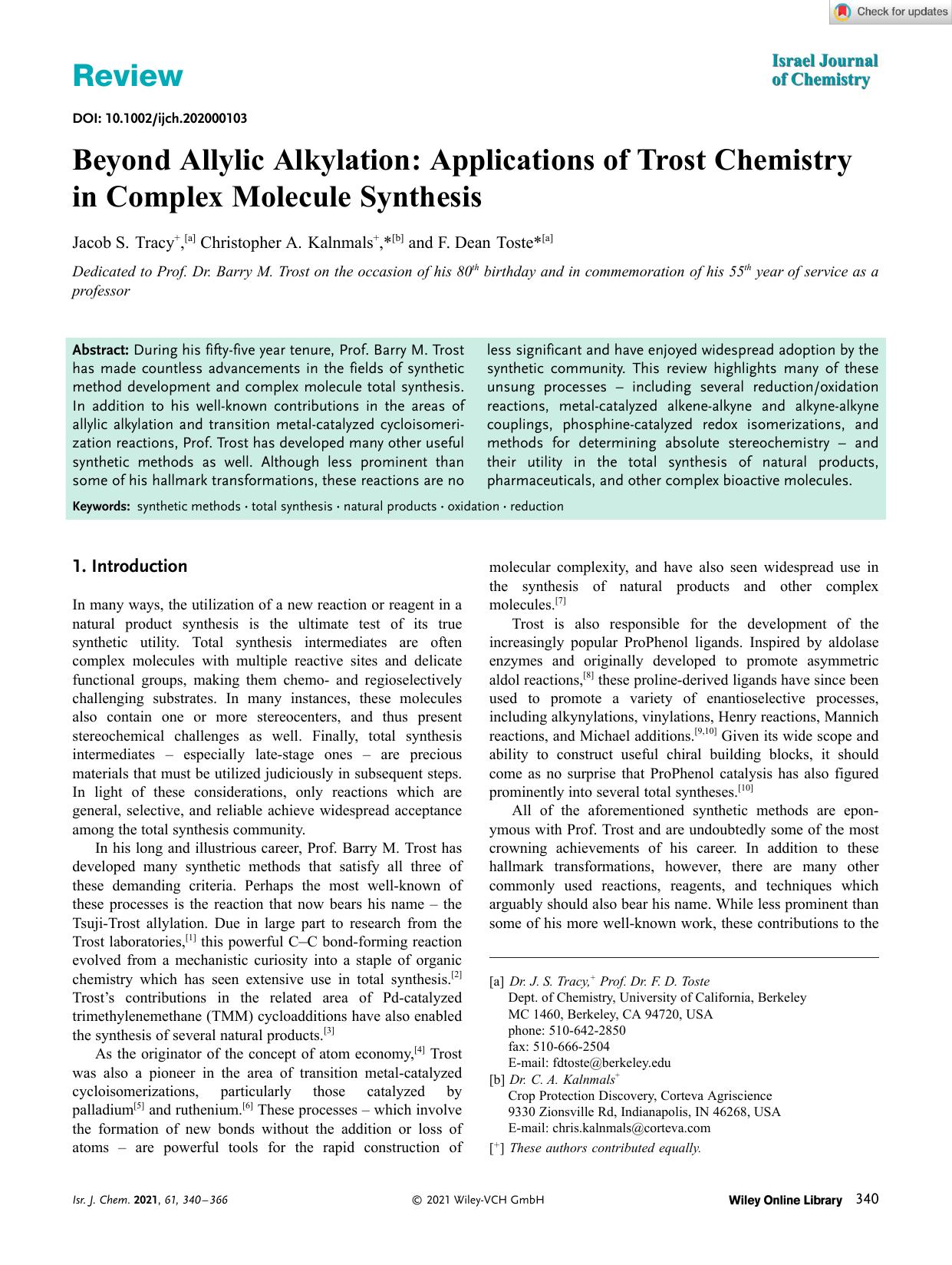 Beyond Allylic Alkylation: Applications of Trost Chemistry in Complex Molecule Synthesis by Unknown